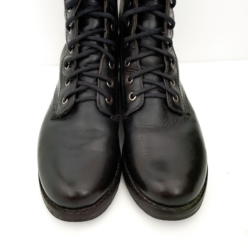 Frye Veronica Black Leather Lace Up Combat Boots - Picture 3 of 10
